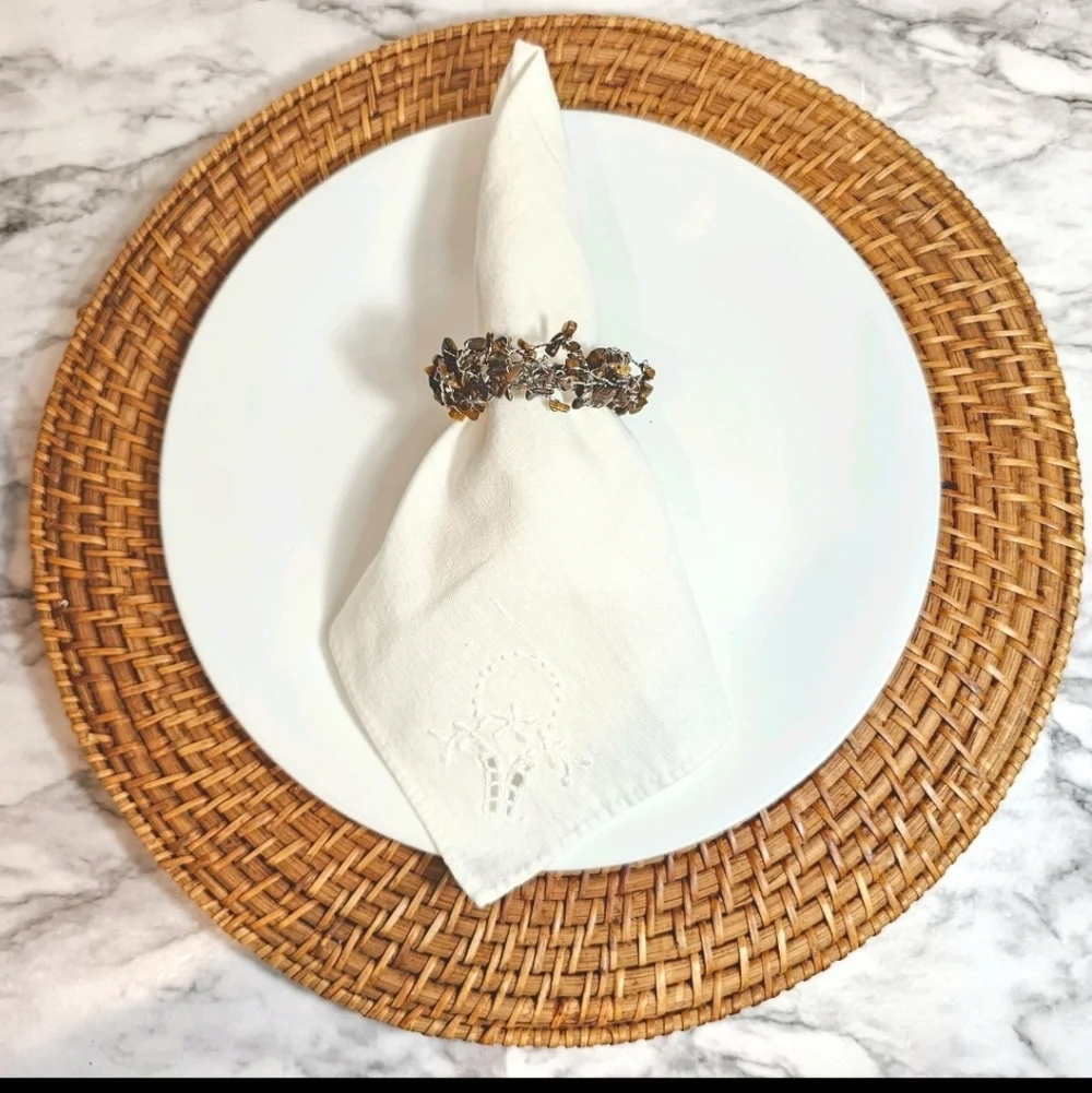 8 Pottery Barn Brown Beaded Cluster Tiger Eye Stone Wire Napkin Rings